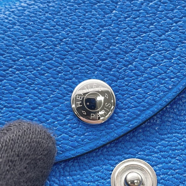 エルメス コインケース カルヴィ デュオ ブルーイドラ/シルバー金具 シェブルミゾル K刻印 財布
