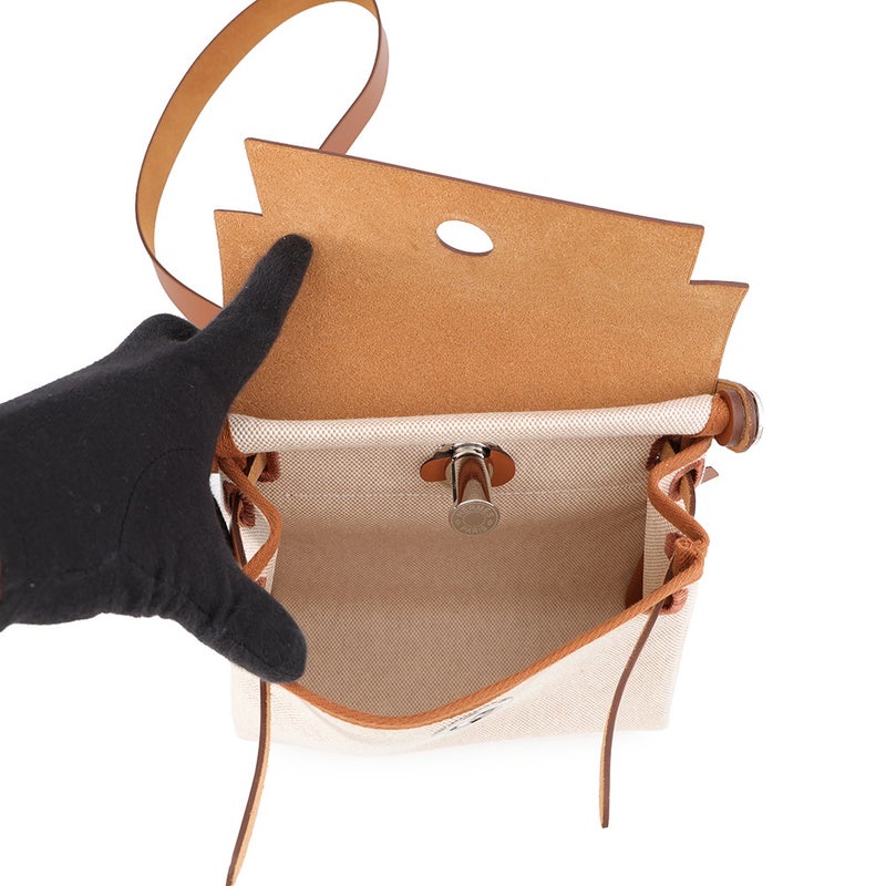エルメス ショルダーバッグ エールバッグジップ ミニ エクリュ/ゴールド/シルバー金具 トワルアッシュ/ヴァッシュハンター K刻印 HERMES
