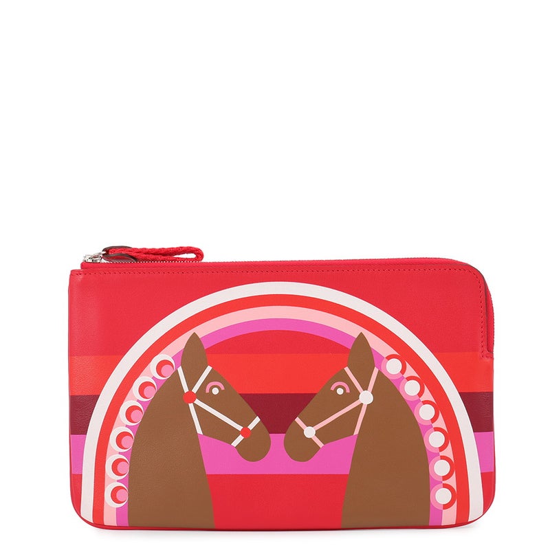 エルメス ポーチ カレポケット ロング ポーチ レインボーラブ ルージュクー/アルザン/シルバー金具 スイフト Y刻印