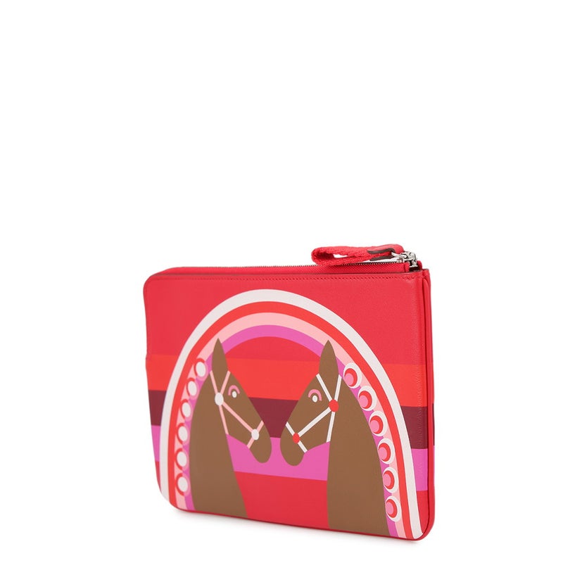 エルメス ポーチ カレポケット ロング ポーチ レインボーラブ ルージュクー/アルザン/シルバー金具 スイフト Y刻印