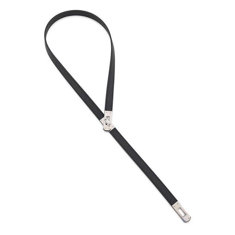 エルメス ネックレス タイネックレス ケリー ブラック/シルバー金具 スイフト W刻印 HERMES 黒