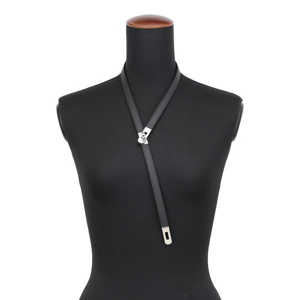 エルメス ネックレス タイネックレス ケリー ブラック/シルバー金具 スイフト W刻印 HERMES 黒