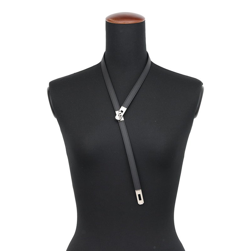 エルメス ネックレス タイネックレス ケリー ブラック/シルバー金具 スイフト W刻印 HERMES 黒