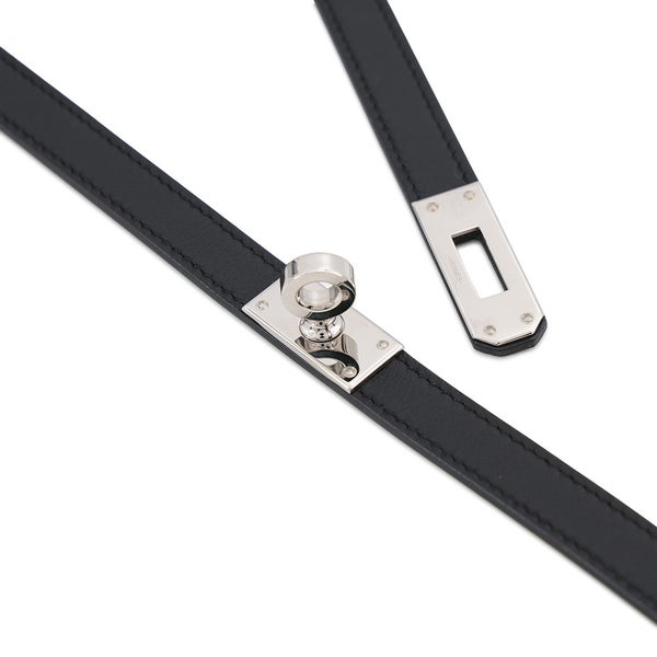 エルメス ネックレス タイネックレス ケリー ブラック/シルバー金具 スイフト W刻印 HERMES 黒