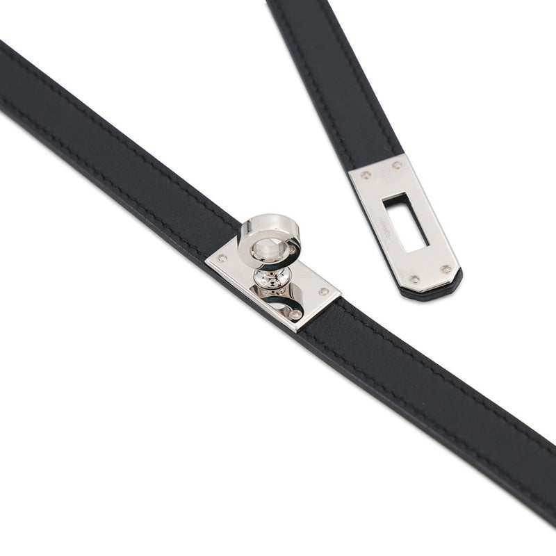 エルメス ネックレス タイネックレス ケリー ブラック/シルバー金具 スイフト W刻印 HERMES 黒