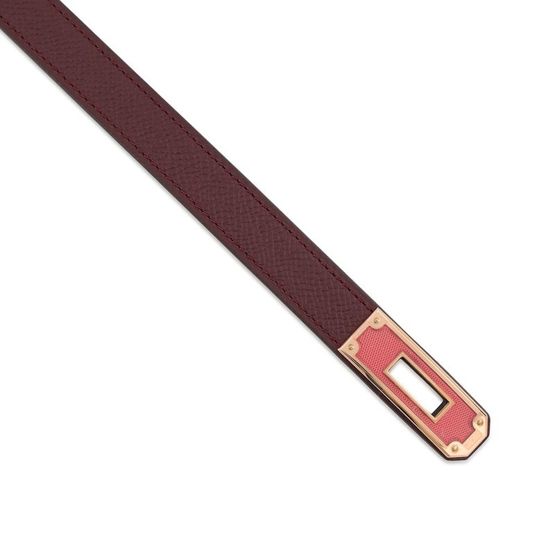 エルメス ケリーベルト ボルドー/ローズアザレ/ピンクゴールド金具 エプソン K刻印