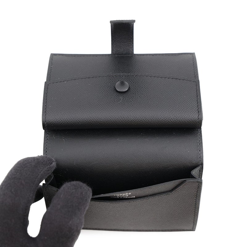 エルメス カードケース ベアン ミニ 小銭入れ付き ブラック/ブラック金具 ヴォーマダム G刻印 名刺入れ 黒
