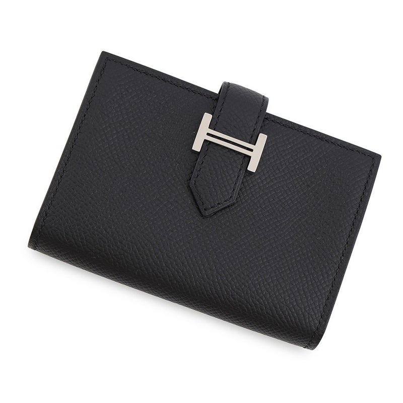エルメス カードケース ベアン ミニ ブラック/シルバー金具 エプソン B刻印 HERMES 名刺入れ 黒