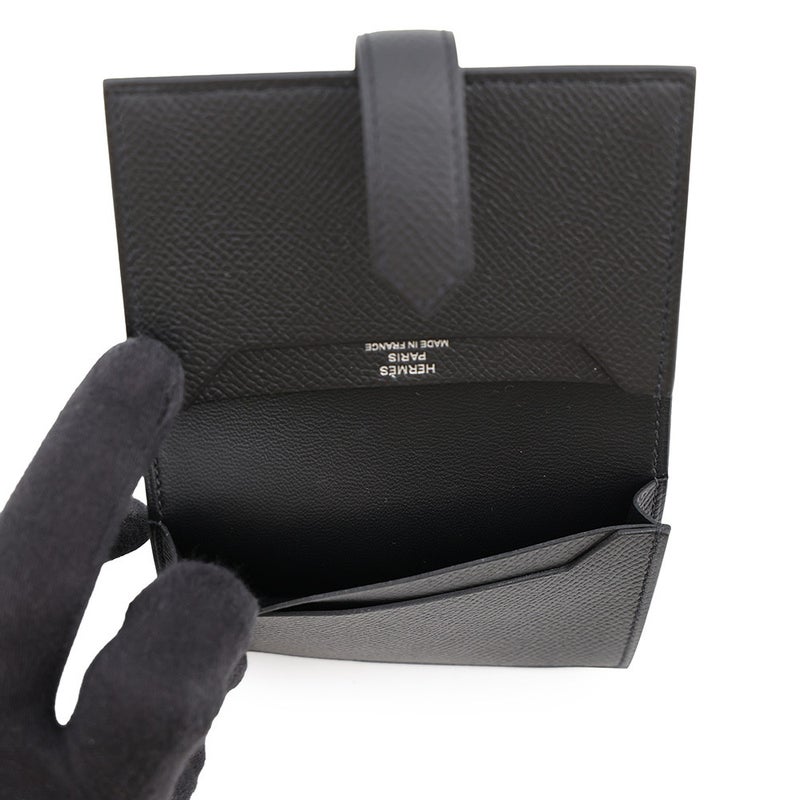 エルメス カードケース ベアン ミニ ブラック/シルバー金具 エプソン B刻印 HERMES 名刺入れ 黒
