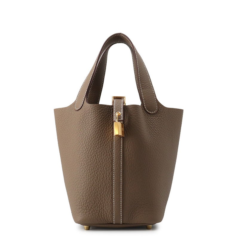 エルメス ハンドバッグ ピコタンロックPM エトゥープ/ゴールド金具 トリヨンクレマンス K刻印 HERMES トートバッグ