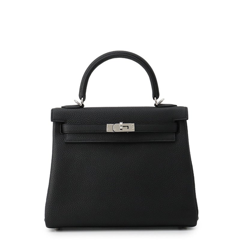 エルメス ハンドバッグ ケリー25 内縫い ブラック/シルバー金具 トゴ G刻印 HERMES Kelly 2wayバッグ 黒