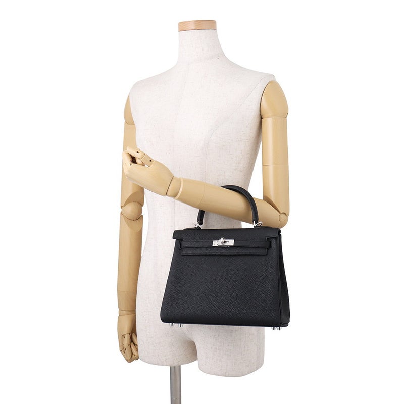 エルメス ハンドバッグ ケリー25 内縫い ブラック/シルバー金具 トゴ G刻印 HERMES Kelly 2wayバッグ 黒