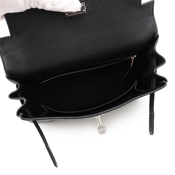 エルメス ハンドバッグ ケリー25 内縫い ブラック/シルバー金具 トゴ G刻印 HERMES Kelly 2wayバッグ 黒
