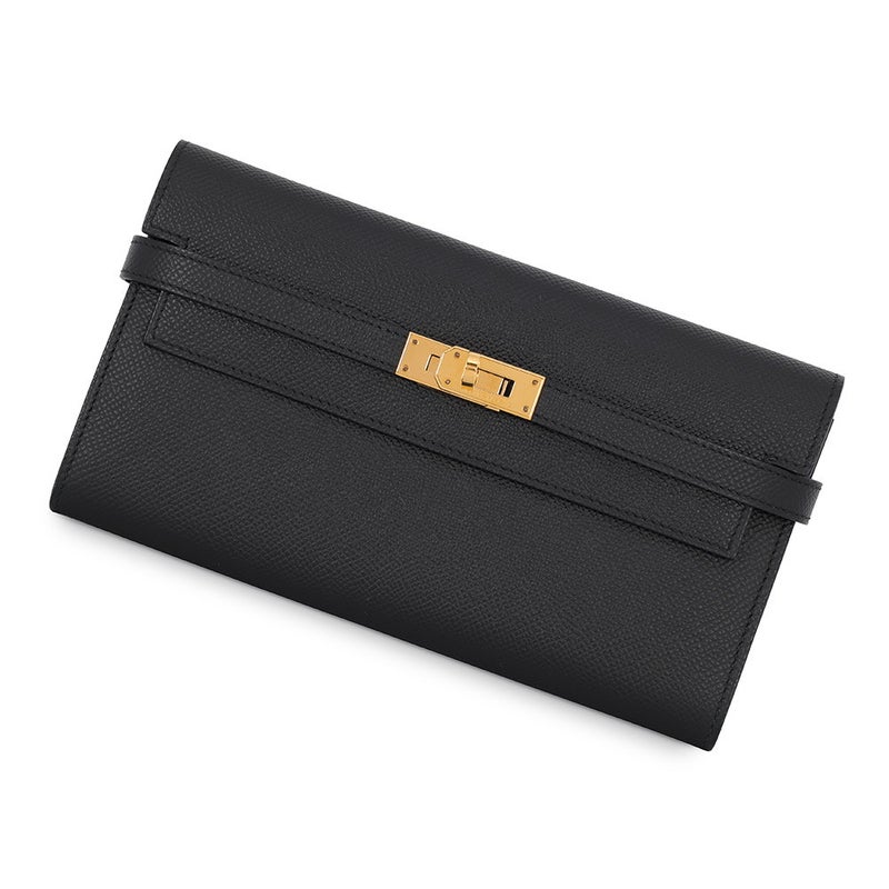 エルメス 長財布 ケリーウォレット ロング ブラック/ゴールド金具 エプソン Y刻印 財布 黒