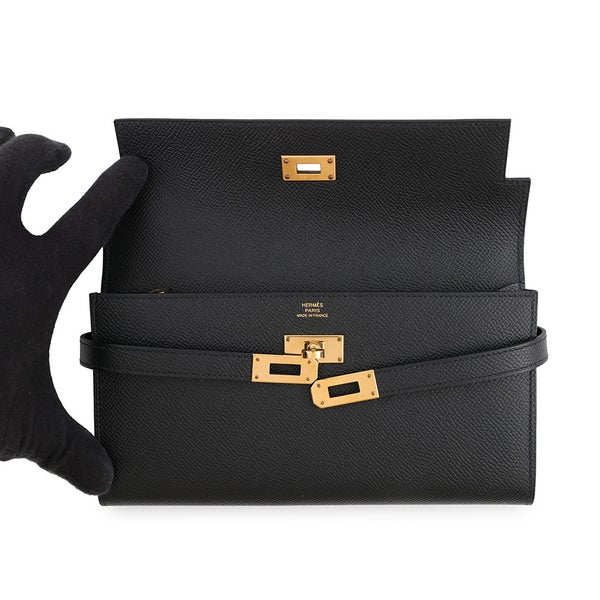 エルメス 長財布 ケリーウォレット ロング ブラック/ゴールド金具 エプソン Y刻印 財布 黒