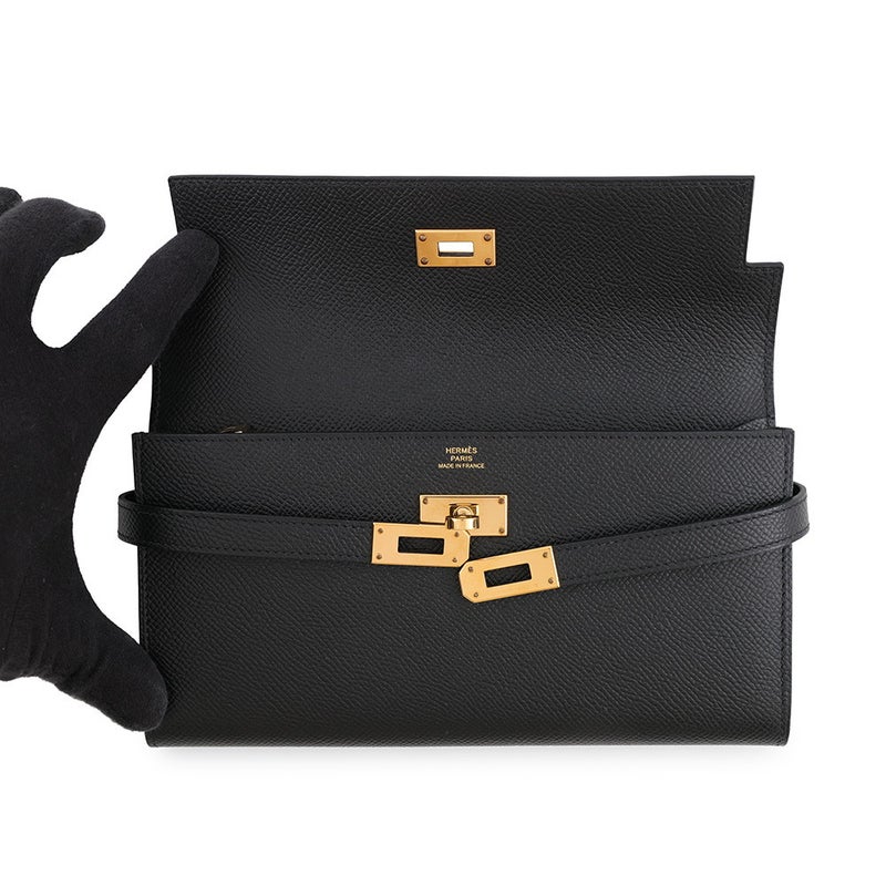 エルメス 長財布 ケリーウォレット ロング ブラック/ゴールド金具 エプソン Y刻印 財布 黒