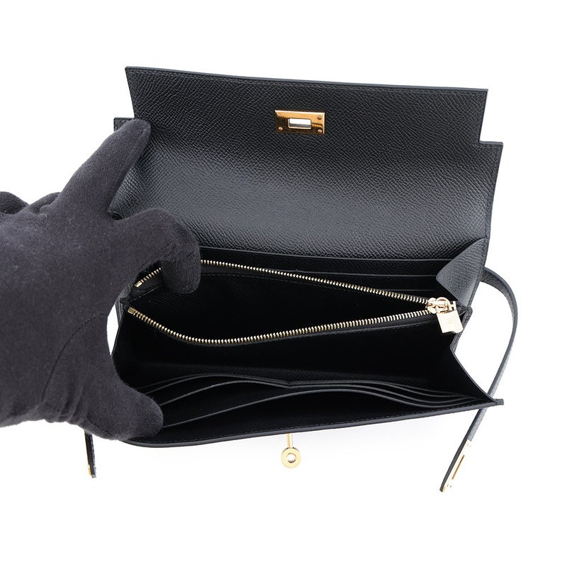 エルメス 長財布 ケリーウォレット ロング ブラック/ゴールド金具 エプソン Y刻印 財布 黒