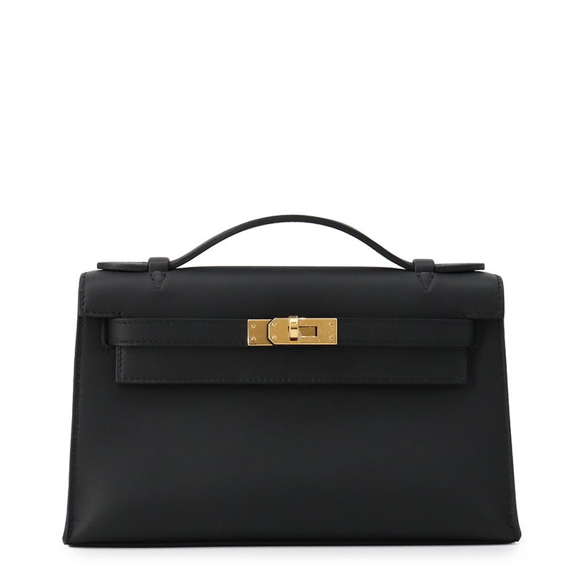 エルメス ハンドバッグ ポシェットケリー ブラック/ゴールド金具 スイフト G刻印 HERMES バッグ 黒