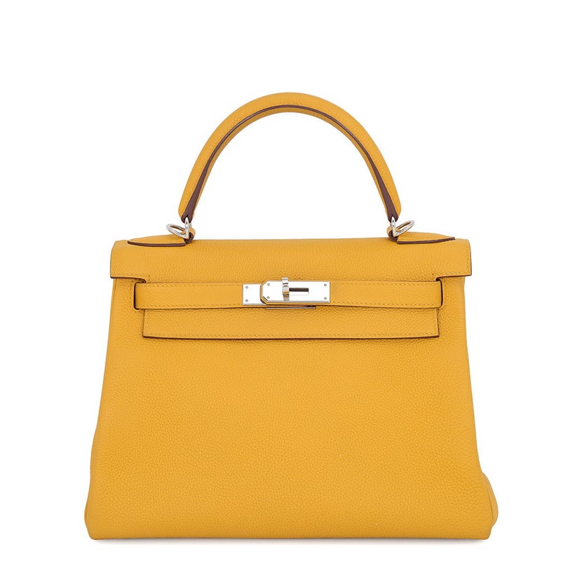 エルメス ハンドバッグ ケリー28 内縫い ジョーヌアンブル/シルバー金具 トゴ C刻印 HERMES Kelly 2wayバッグ