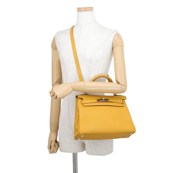 エルメス ハンドバッグ ケリー28 内縫い ジョーヌアンブル/シルバー金具 トゴ C刻印 HERMES Kelly 2wayバッグ