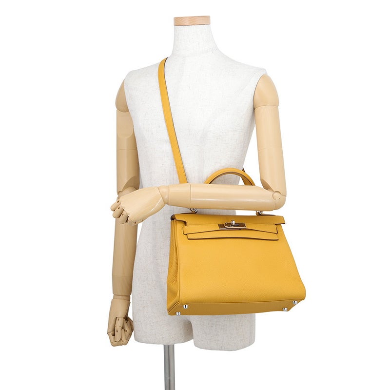 エルメス ハンドバッグ ケリー28 内縫い ジョーヌアンブル/シルバー金具 トゴ C刻印 HERMES Kelly 2wayバッグ