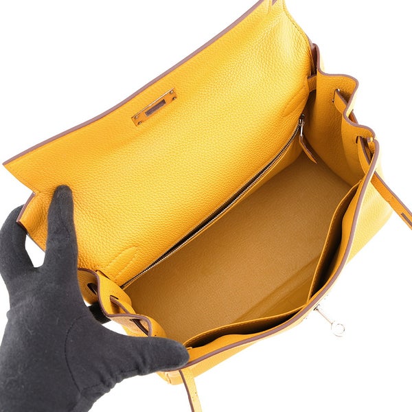 エルメス ハンドバッグ ケリー28 内縫い ジョーヌアンブル/シルバー金具 トゴ C刻印 HERMES Kelly 2wayバッグ