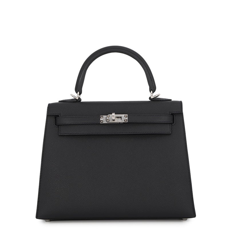 エルメス ハンドバッグ ケリー25 外縫い ブラック/シルバー金具 エプソン G刻印 HERMES Kelly 2wayバッグ 黒
