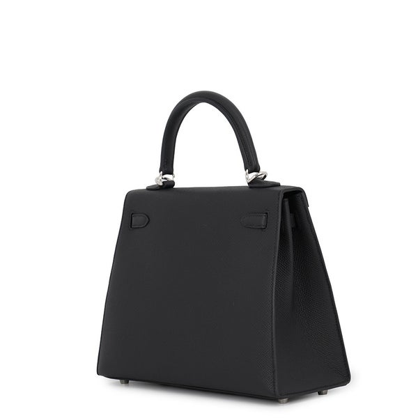 エルメス ハンドバッグ ケリー25 外縫い ブラック/シルバー金具 エプソン G刻印 HERMES Kelly 2wayバッグ 黒