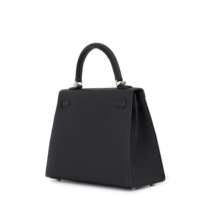 エルメス ハンドバッグ ケリー25 外縫い ブラック/シルバー金具 エプソン G刻印 HERMES Kelly 2wayバッグ 黒