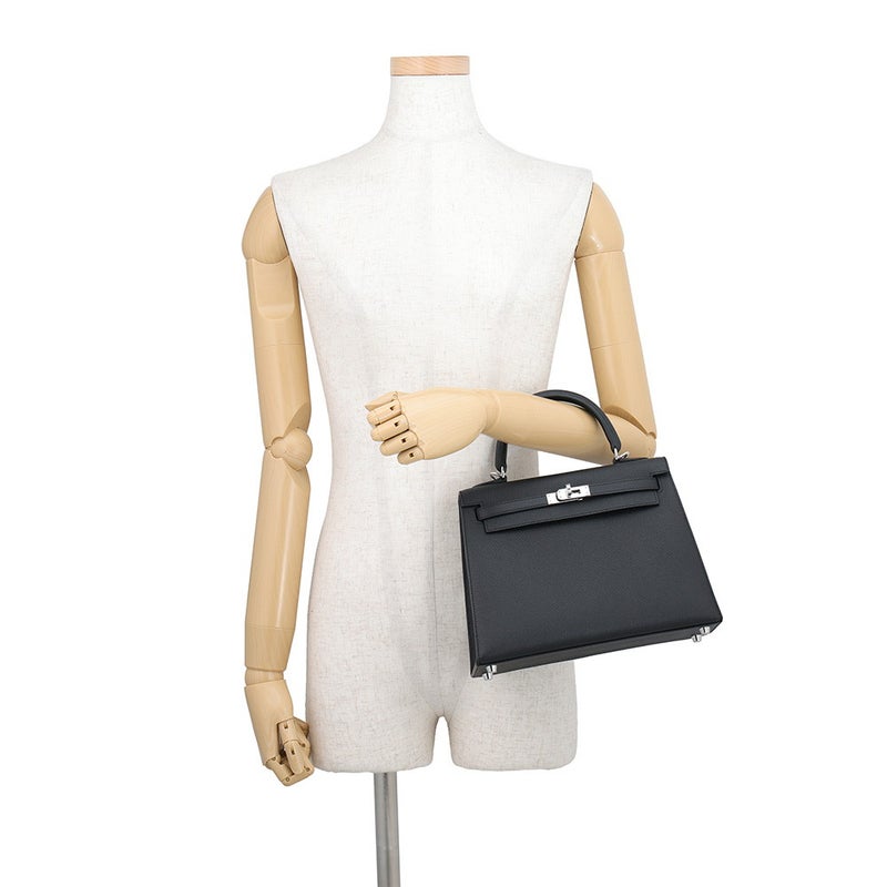 エルメス ハンドバッグ ケリー25 外縫い ブラック/シルバー金具 エプソン G刻印 HERMES Kelly 2wayバッグ 黒