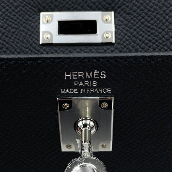 エルメス ハンドバッグ ケリー25 外縫い ブラック/シルバー金具 エプソン G刻印 HERMES Kelly 2wayバッグ 黒