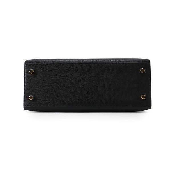 エルメス ハンドバッグ ケリー25 外縫い ブラック/ゴールド金具 シェブルミゾル W刻印 HERMES Kelly 2wayバッグ 黒