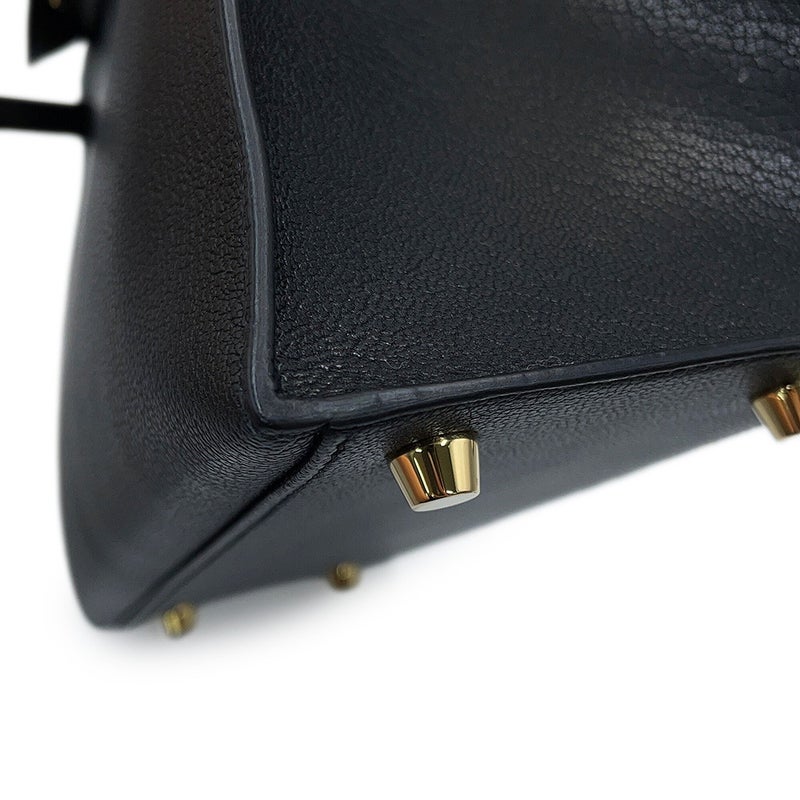 エルメス ハンドバッグ ケリー25 外縫い ブラック/ゴールド金具 シェブルミゾル W刻印 HERMES Kelly 2wayバッグ 黒