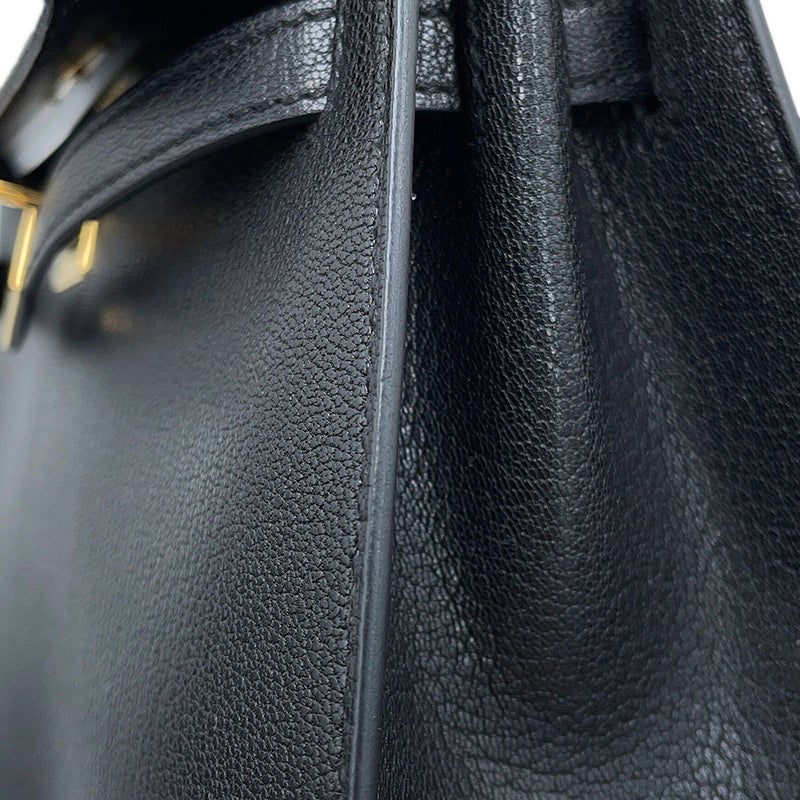 エルメス ハンドバッグ ケリー25 外縫い ブラック/ゴールド金具 シェブルミゾル W刻印 HERMES Kelly 2wayバッグ 黒