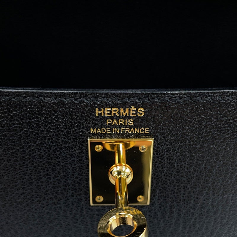 エルメス ハンドバッグ ケリー25 外縫い ブラック/ゴールド金具 シェブルミゾル W刻印 HERMES Kelly 2wayバッグ 黒