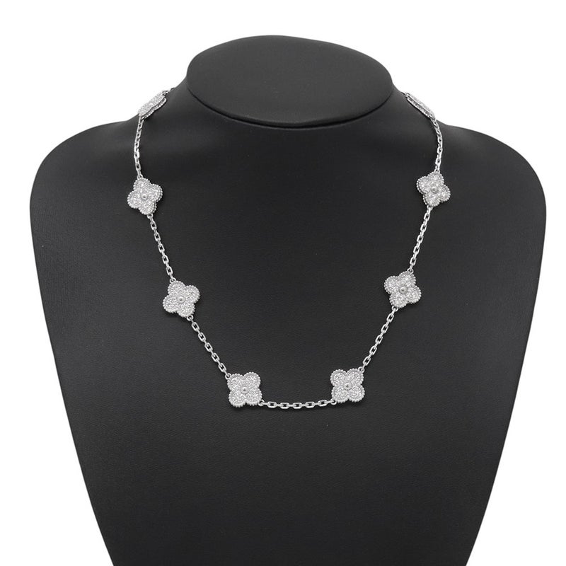 ヴァンクリ ネックレス ヴィンテージ アルハンブラ 10モチーフ ダイヤモンド 120P 計4.83ct K18WGホワイトゴールド VCARA42400