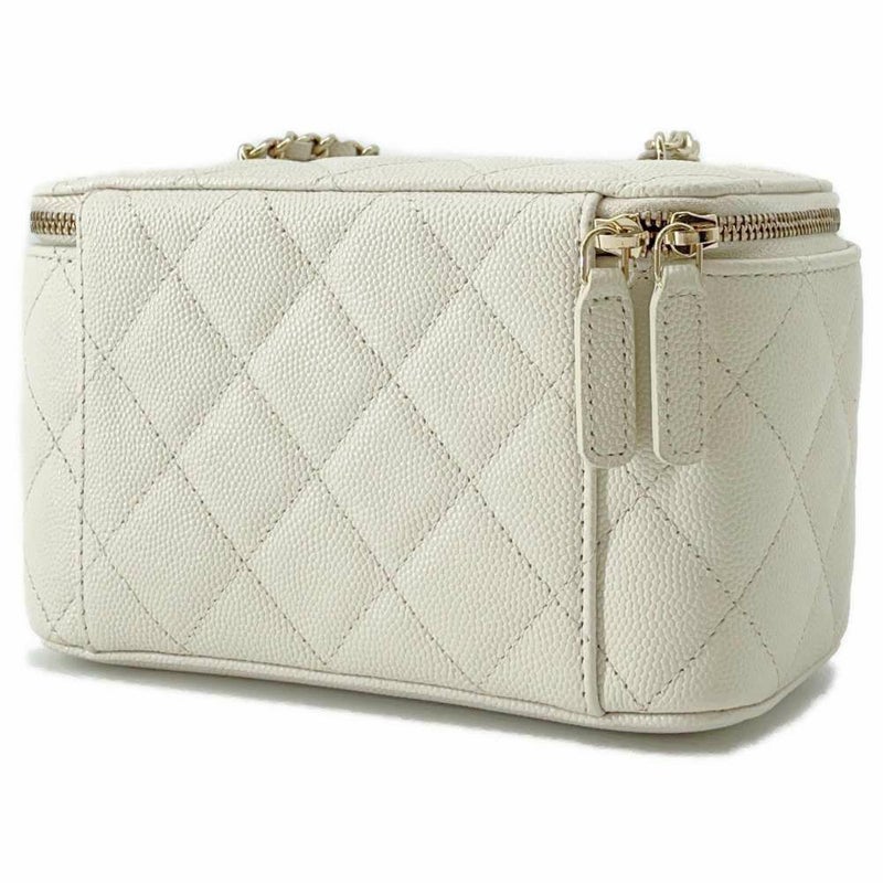 シャネル チェーンショルダーバッグ バニティケース ココマーク マトラッセ キャビアスキン AP1341 CHANEL 白