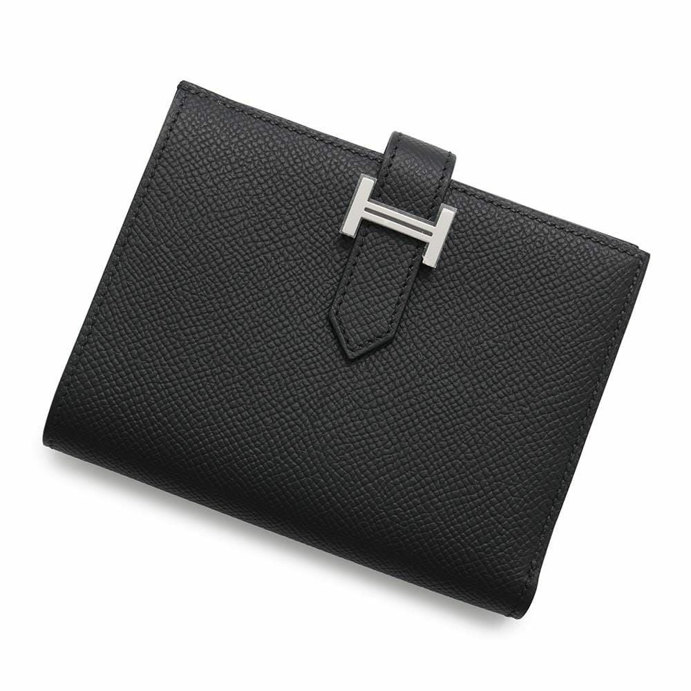 エルメス ■美品■ ベアンコンパクト 二つ折り 財布 ウォレット エプソン ブラック シルバー W刻 【500886】8 HERMES（エルメス） ベアンコンパクト 2つ折り財布 二つ折り財布