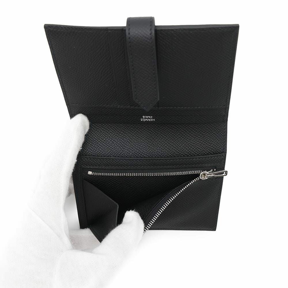 エルメス 二つ折り財布 ベアンコンパクト ブラック/シルバー金具