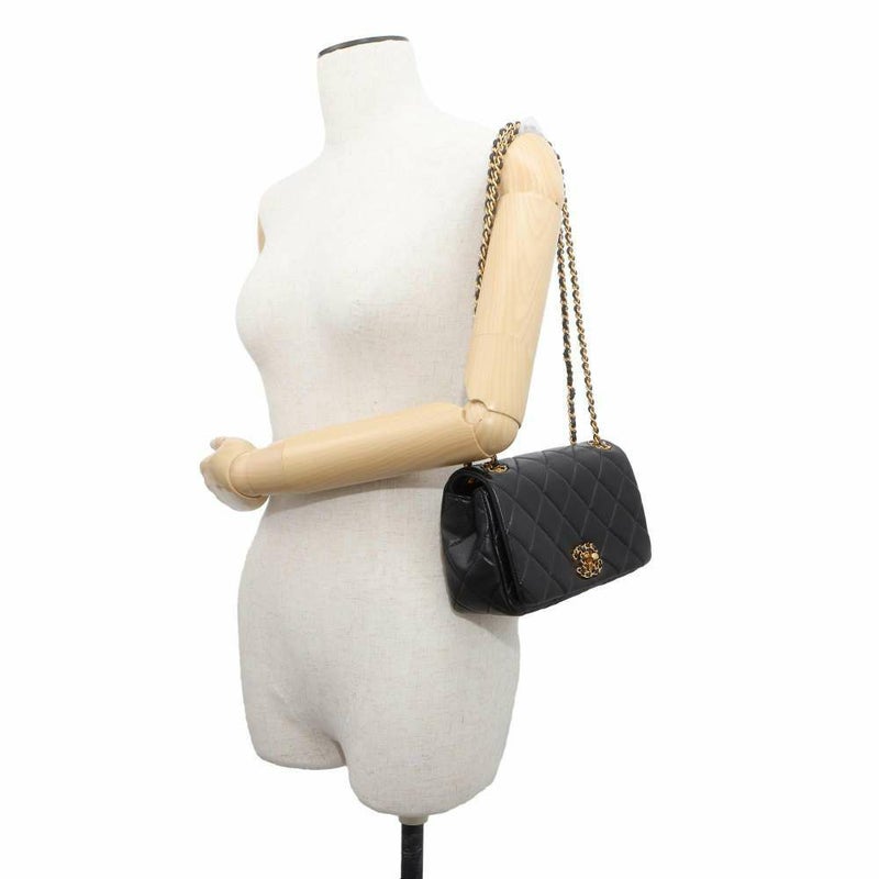 シャネル チェーンショルダーバッグ ミニフラップ マトラッセ ココマーク レザー AS4780 CHANEL 黒