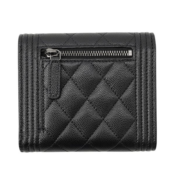 シャネル 三つ折り財布 ボーイシャネル ココマーク マトラッセ ウォレット キャビアスキン A80734 CHANEL 財布 黒