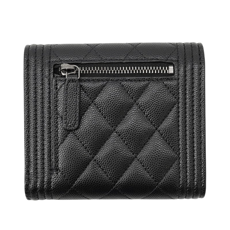 シャネル 三つ折り財布 ボーイシャネル ココマーク マトラッセ ウォレット キャビアスキン A80734 CHANEL 財布 黒