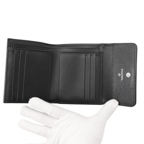 シャネル 三つ折り財布 ボーイシャネル ココマーク マトラッセ ウォレット キャビアスキン A80734 CHANEL 財布 黒