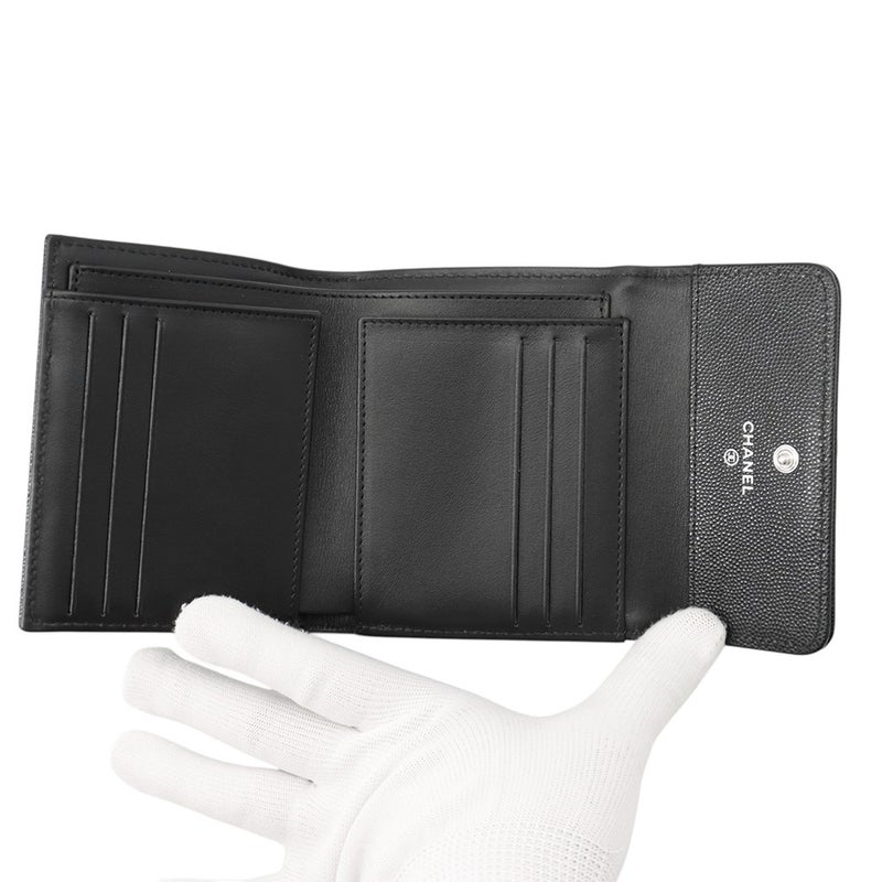 シャネル 三つ折り財布 ボーイシャネル ココマーク マトラッセ ウォレット キャビアスキン A80734 CHANEL 財布 黒