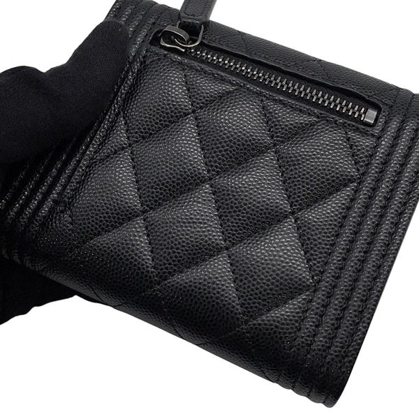 シャネル 三つ折り財布 ボーイシャネル ココマーク マトラッセ ウォレット キャビアスキン A80734 CHANEL 財布 黒