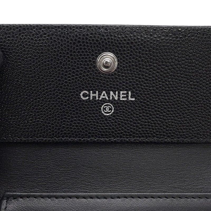 シャネル 三つ折り財布 ボーイシャネル ココマーク マトラッセ ウォレット キャビアスキン A80734 CHANEL 財布 黒