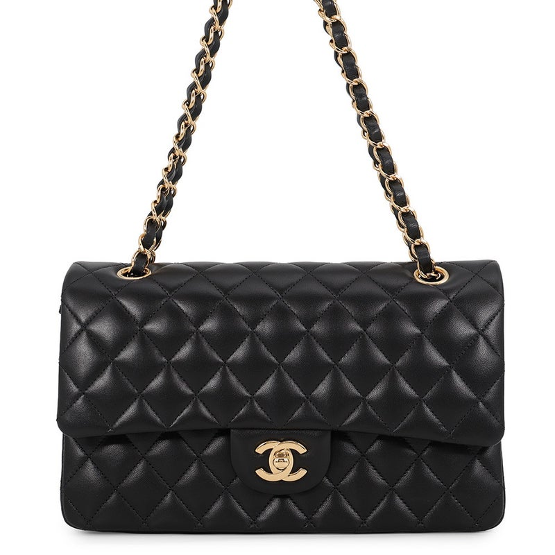 シャネル チェーンショルダーバッグ クラシック マトラッセ25 ココマーク ダブルチェーン ラムスキン A01112 CHANEL 黒