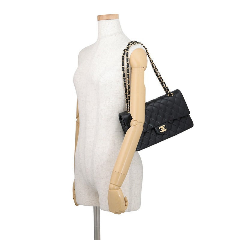 シャネル チェーンショルダーバッグ クラシック マトラッセ25 ココマーク ダブルチェーン ラムスキン A01112 CHANEL 黒