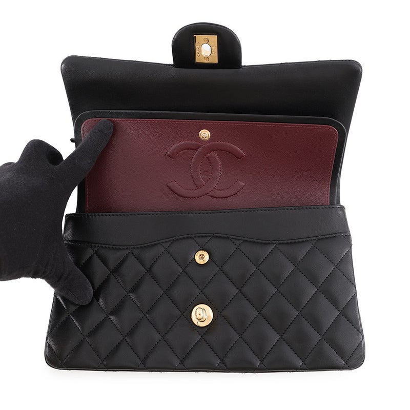 シャネル チェーンショルダーバッグ クラシック マトラッセ25 ココマーク ダブルチェーン ラムスキン A01112 CHANEL 黒
