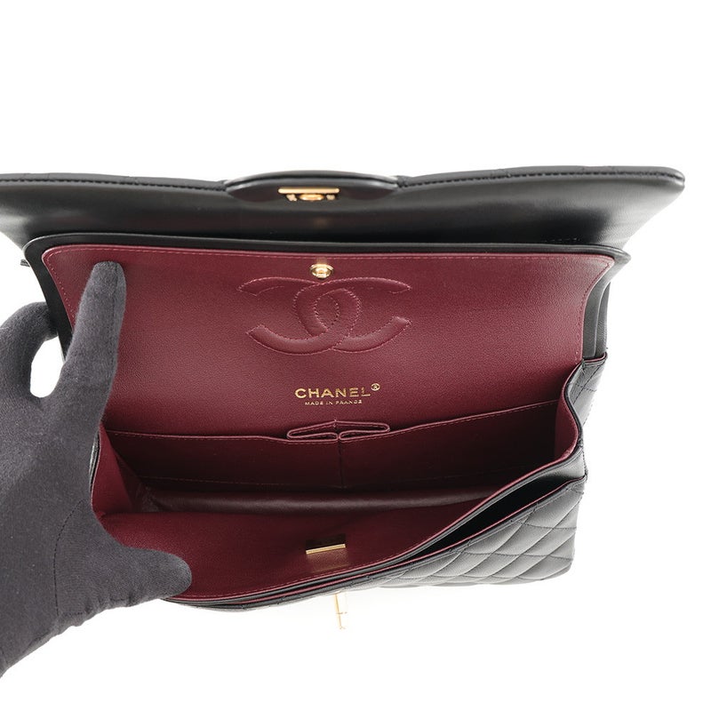 シャネル チェーンショルダーバッグ クラシック マトラッセ25 ココマーク ダブルチェーン ラムスキン A01112 CHANEL 黒